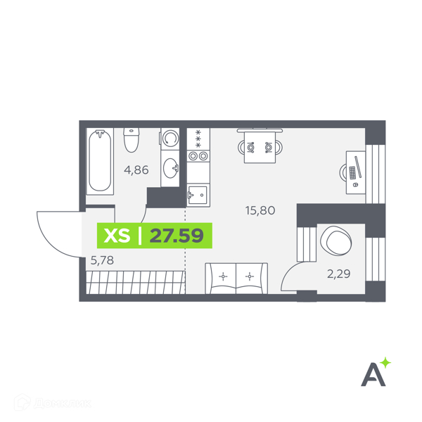 Планировка: Студия · 27,59 м²