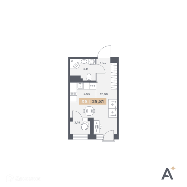 Планировка квартиры: Студия · 25,81 м²