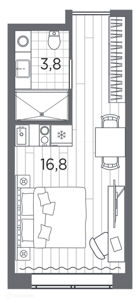 Планировка квартиры: Студия · 20,6 м²