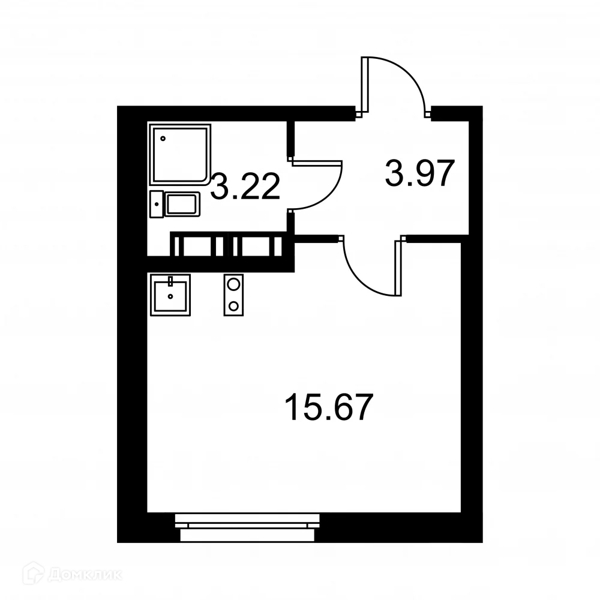Планировка квартиры: Студия · 22,86 м²