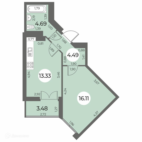 Планировка: 1 комната · 40,36 м²