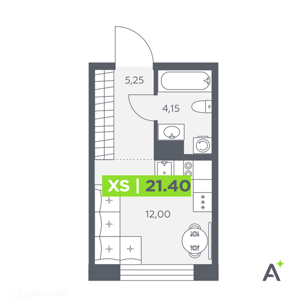 Планировка квартиры: Студия · 21,4 м²