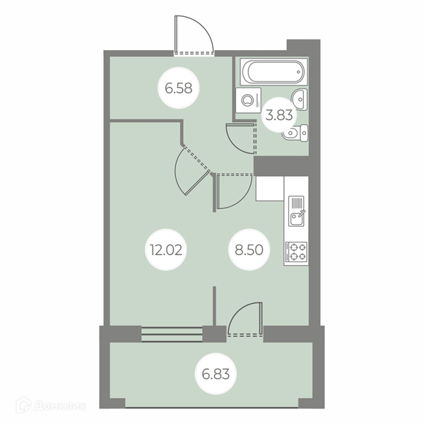 Планировка: 1 комната · 34,35 м²