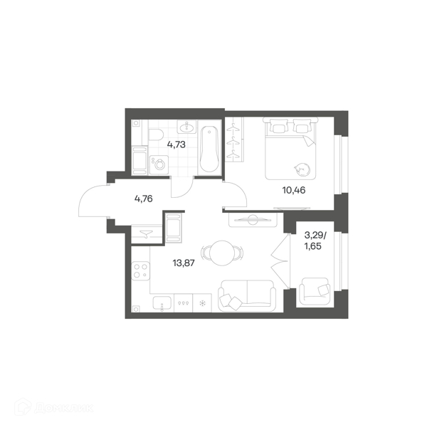 Планировка: 1 комната · 35,47 м²