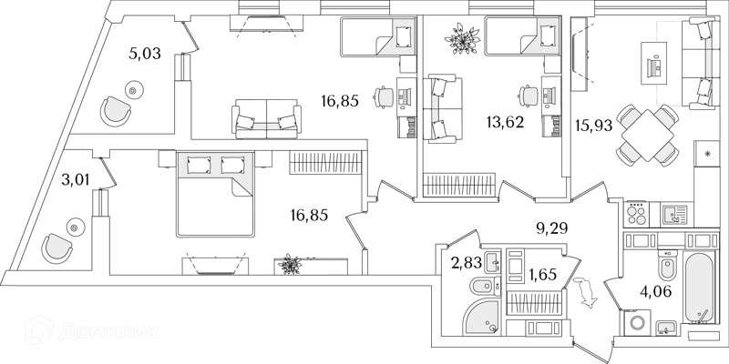 Планировка: 3 комнаты · 83,6 м²