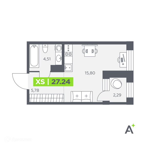 Планировка: Студия · 27,24 м²