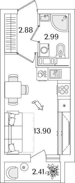 Планировка: Студия · 20,4 м²