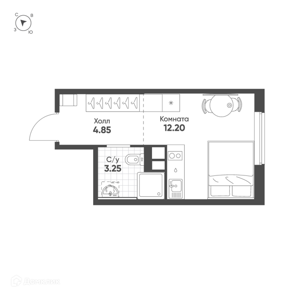 Планировка: Студия · 20,3 м²