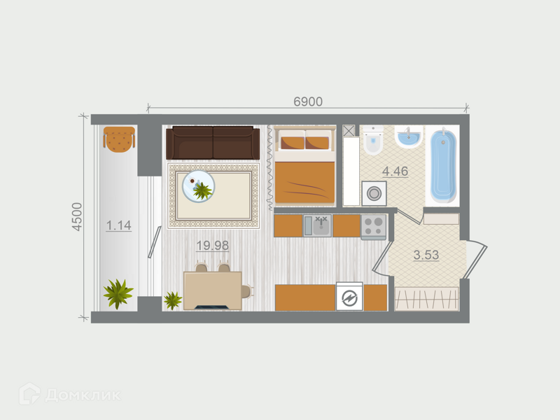 Планировка квартиры: Студия · 29,19 м²