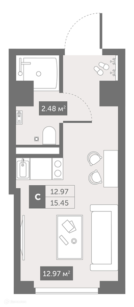 Планировка квартиры: Студия · 20,9 м²