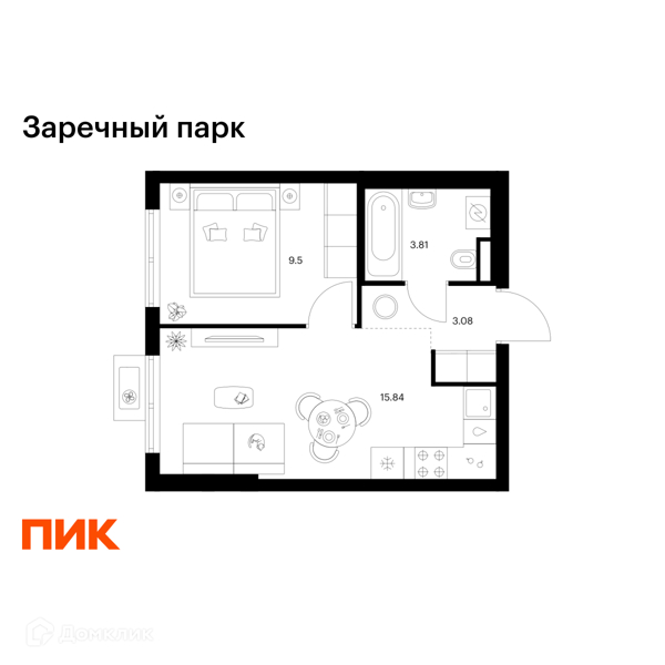 Планировка: 1 комната · 32,23 м²