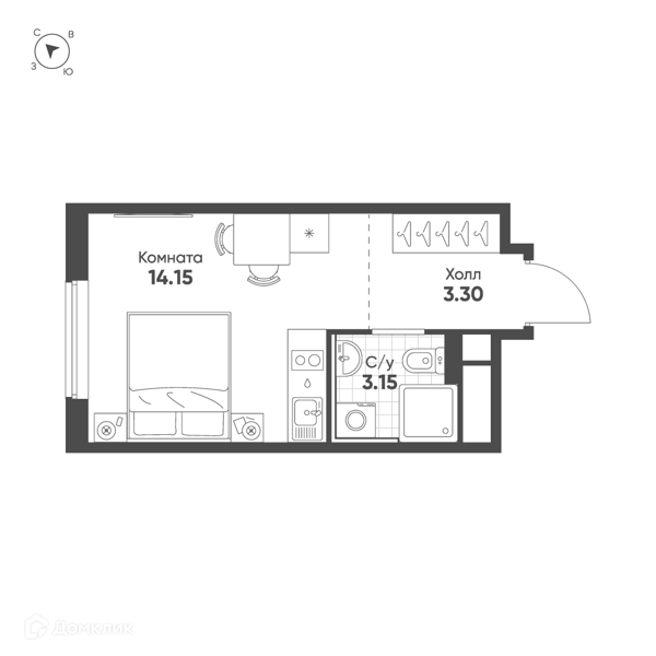 Планировка: Студия · 20,5 м²
