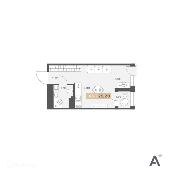 Планировка: Студия · 29,2 м²