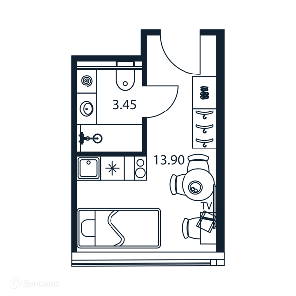 Планировка квартиры: Студия · 17,35 м²