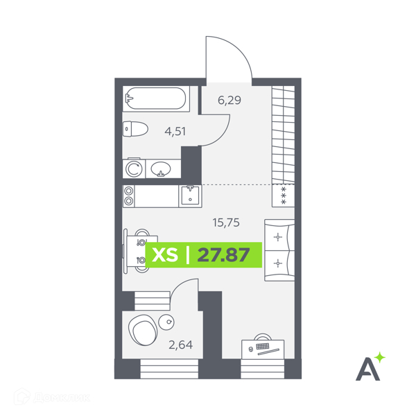 Планировка: Студия · 27,87 м²
