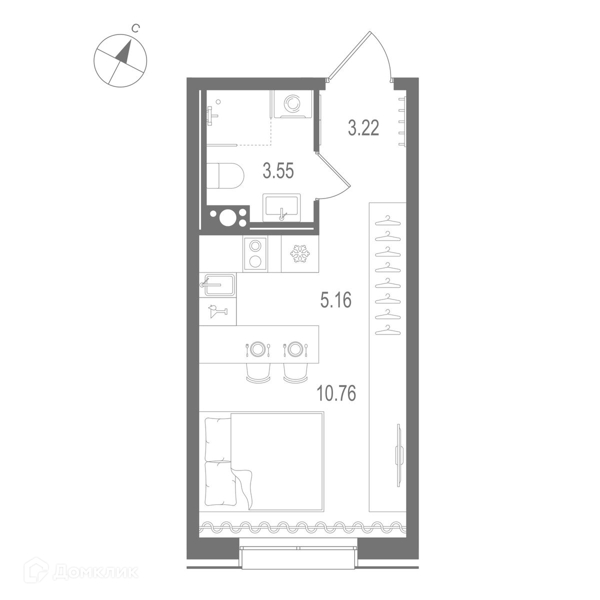 Планировка: Студия · 22,69 м²