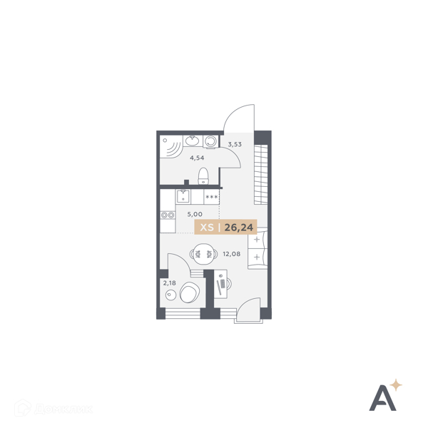 Планировка: Студия · 26,24 м²