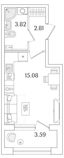 Планировка: Студия · 23,51 м²