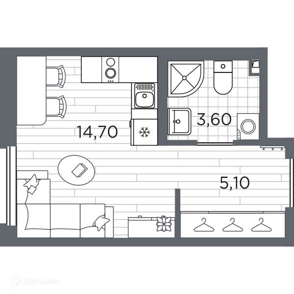 Планировка: Студия · 23,4 м²