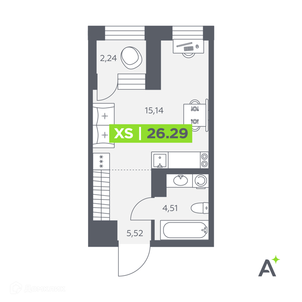 Планировка: Студия · 26,29 м²