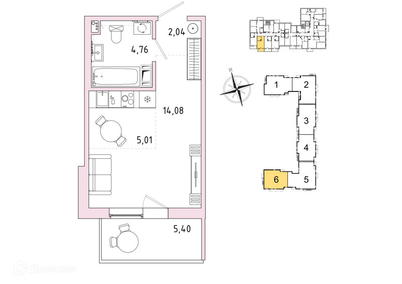 Планировка квартиры: Студия · 27,51 м²