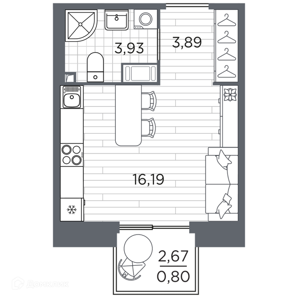 Планировка квартиры: Студия · 24,81 м²