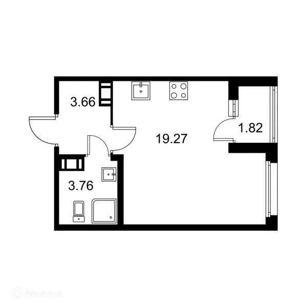 Планировка: Студия · 27,6 м²