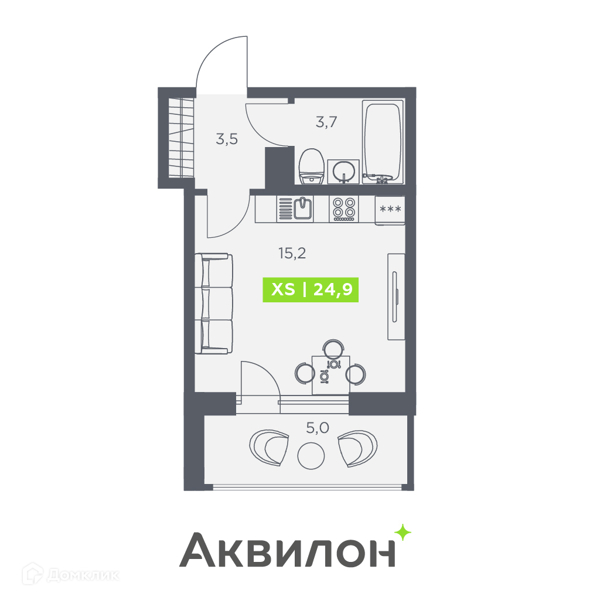 Планировка: Студия · 24,9 м²