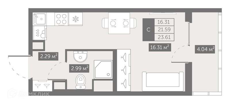 Планировка: Студия · 24,21 м²