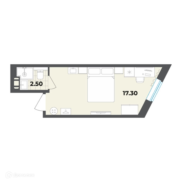 Планировка квартиры: Студия · 19,8 м²
