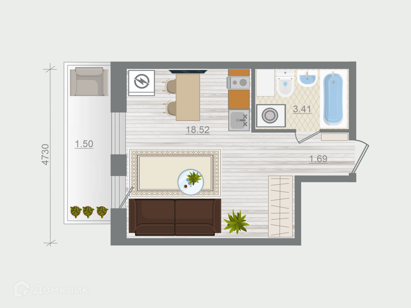 Планировка квартиры: Студия · 25,12 м²
