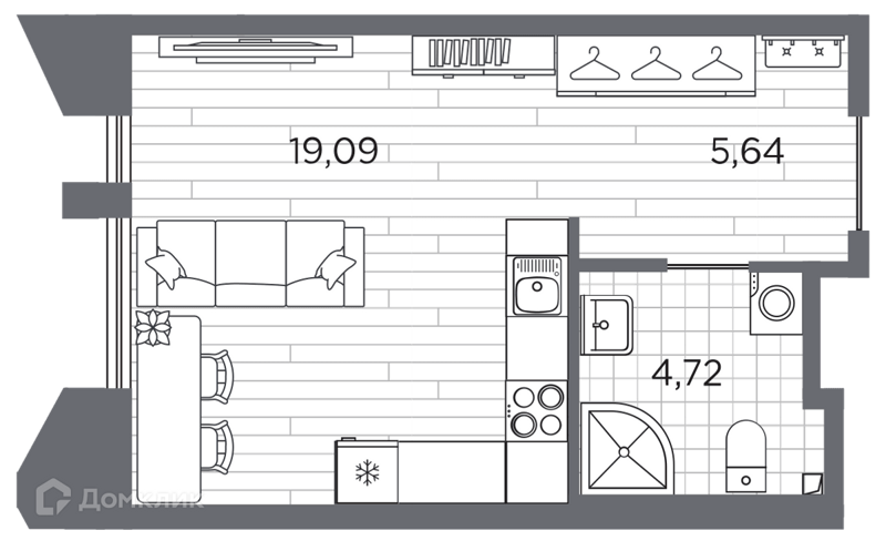 Планировка: Студия · 29,45 м²