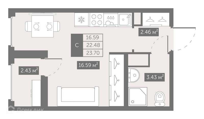 Планировка: Студия · 23,76 м²