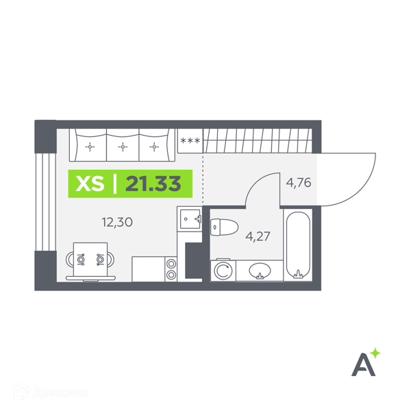 Планировка квартиры: Студия · 21,33 м²