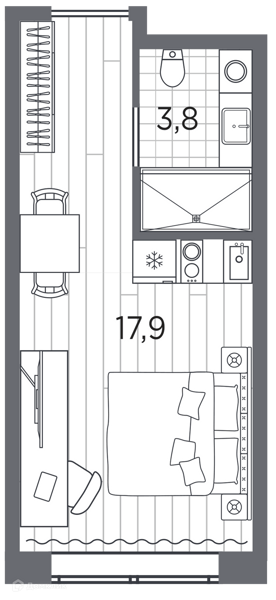 Планировка квартиры: Студия · 21,7 м²