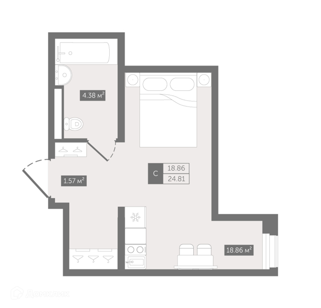 Планировка: Студия · 25,5 м²