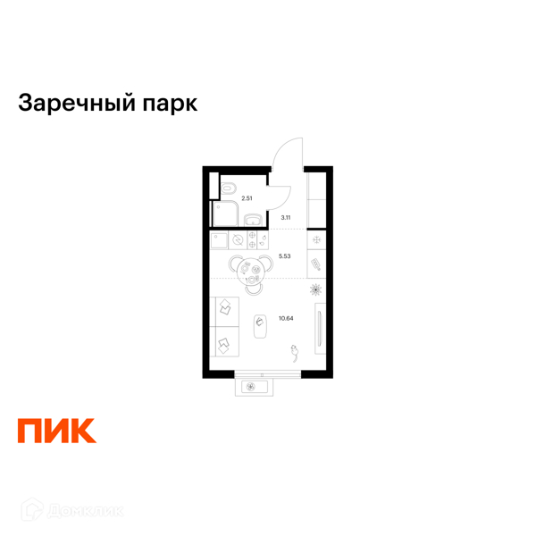 Планировка квартиры: Студия · 21,79 м²