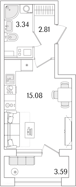 Планировка: Студия · 23,03 м²