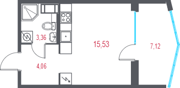 Планировка: Студия · 25,09 м²