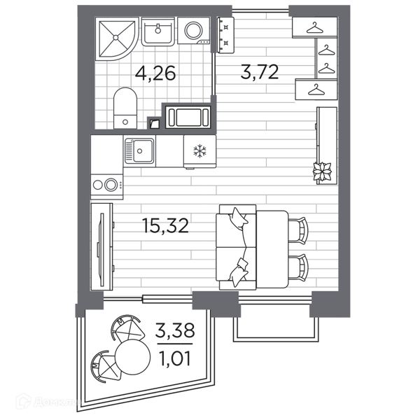 Планировка квартиры: Студия · 24,31 м²