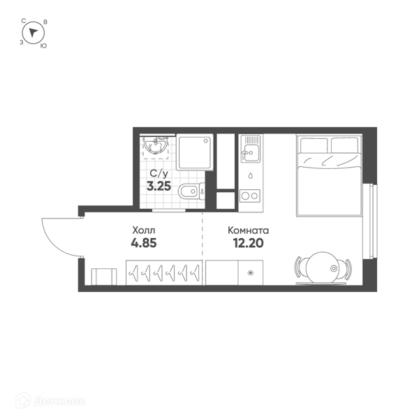 Планировка квартиры: Студия · 20,2 м²