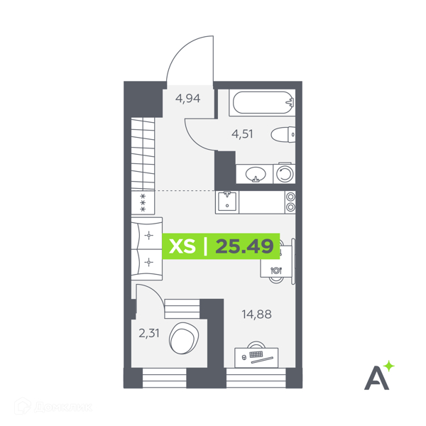 Планировка: Студия · 25,49 м²
