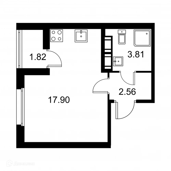 Планировка: Студия · 25,18 м²