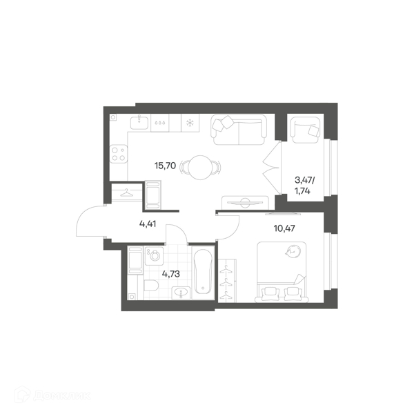Планировка: 1 комната · 36,09 м²