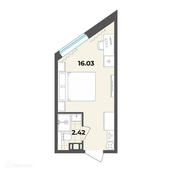 Планировка квартиры: Студия · 18,45 м²