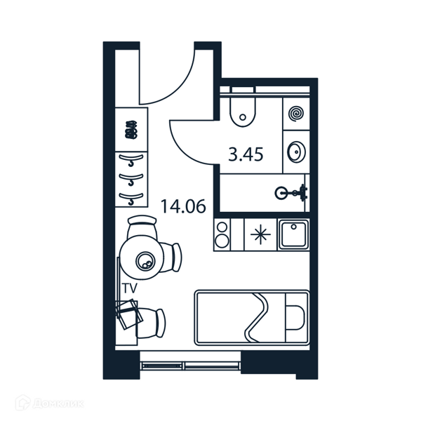 Планировка квартиры: Студия · 18,26 м²