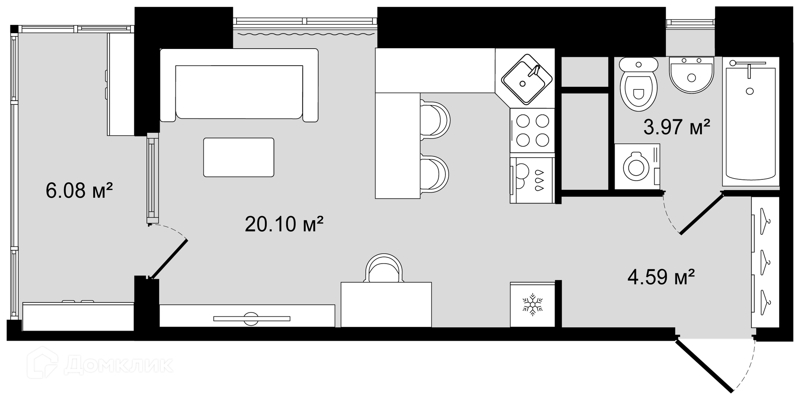 Планировка: Студия · 31,7 м²