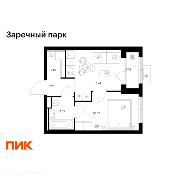 Планировка: 1 комната · 29,56 м²