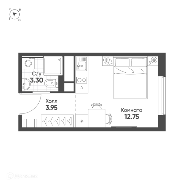 Планировка: Студия · 19,4 м²