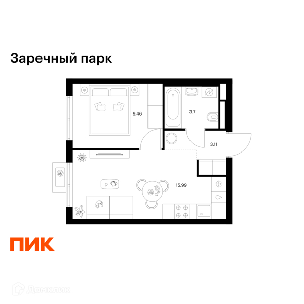 Планировка: 1 комната · 32,26 м²